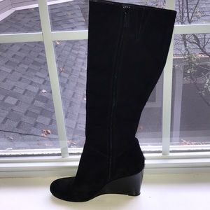 Cole Haan Cora black suede wedge boots